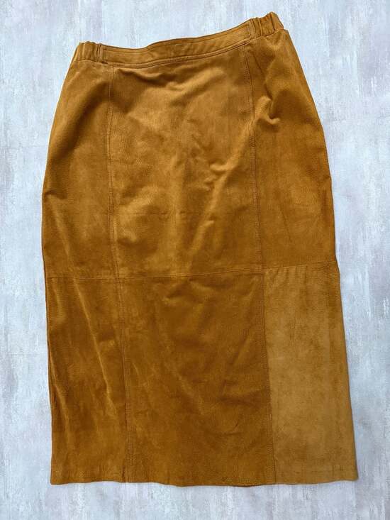 Hunt Club Dresses & Skirts - Vintage 90s Hunt Club Cognac Brown Genuine Leather Suede Midi‎ Skirt Size 16